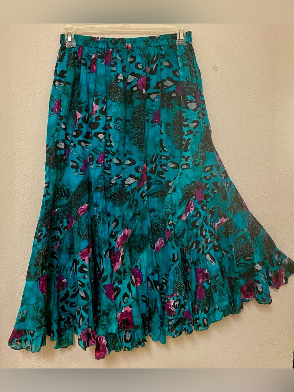 Bohemian Cafe 100% Cotton Teal Floral & Animal-Print Maxi Skirt - Size XL - NWT!
